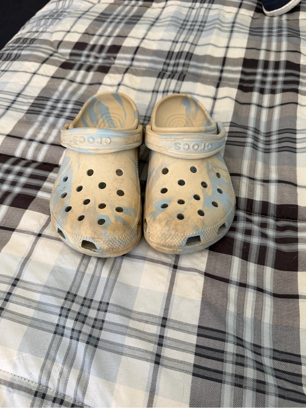 CROCS Beige and Light Blue Clogs